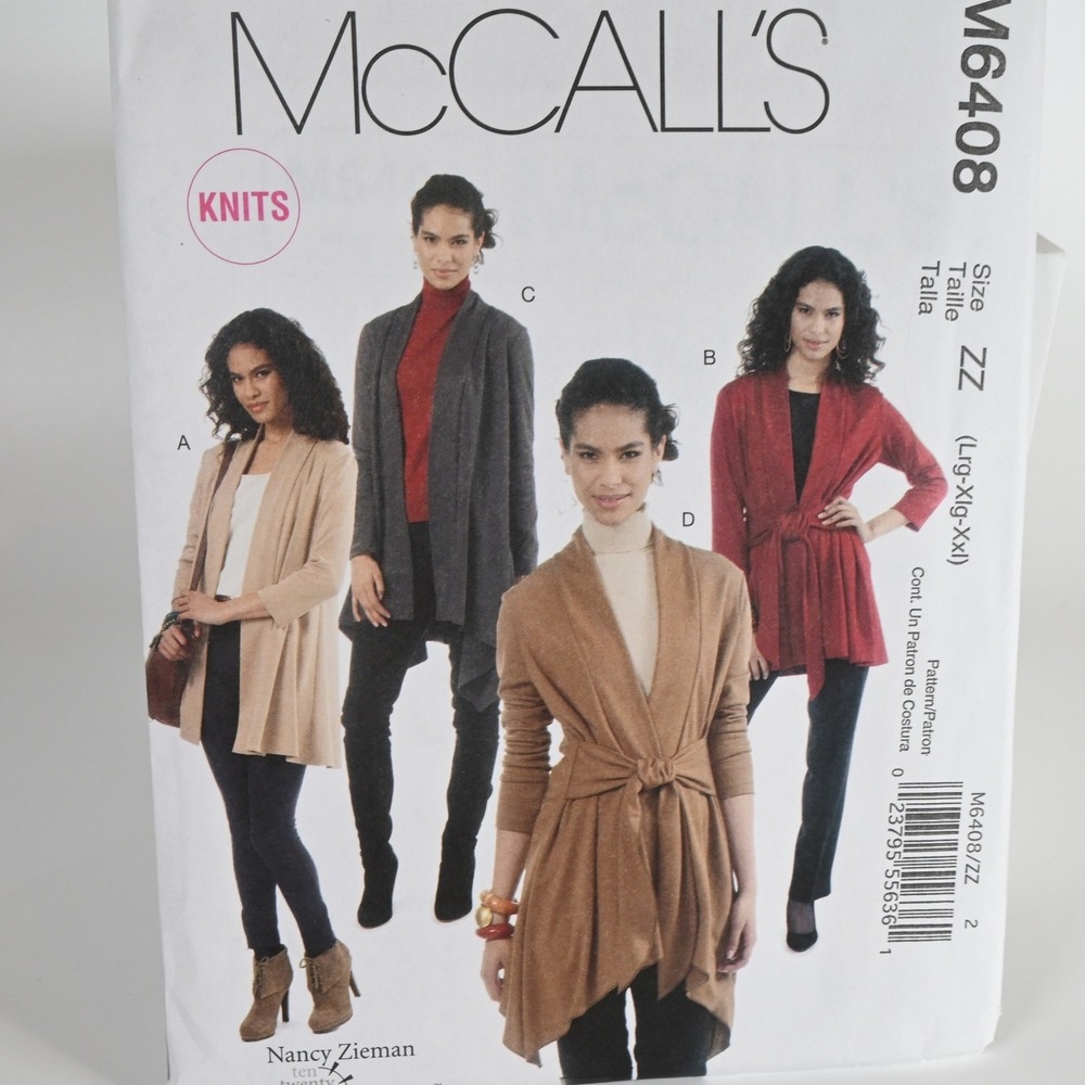 McCall's M6408 Jacket Sewing Pattern Misses Size ZZ Lrg-XXl Uncut Factory Folded